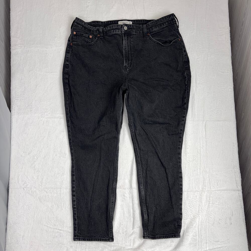 Abercrombie & Fitch Curve Love Straight Jeans Women's 34S Plus Black Preppy Work